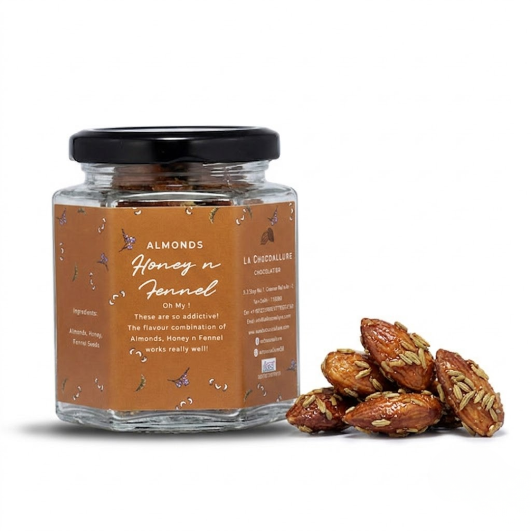 Honey Fennel Almonds | California Almond, Acacia Honey & Fennel Seed | 85g | La Chocoallure