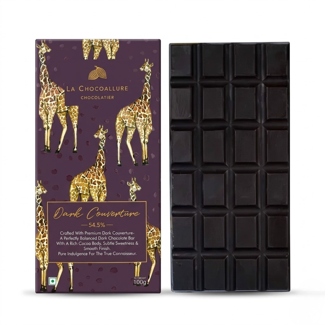 La Chocoallure 54.5% Dark Couverture Chocolate Bar — premium handcrafted Belgian chocolate India
