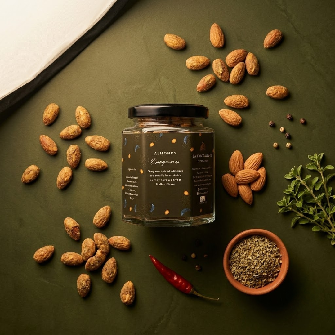 La Chocoallure Oregano Almonds: Crunchy Gourmet Delight (100 gms)