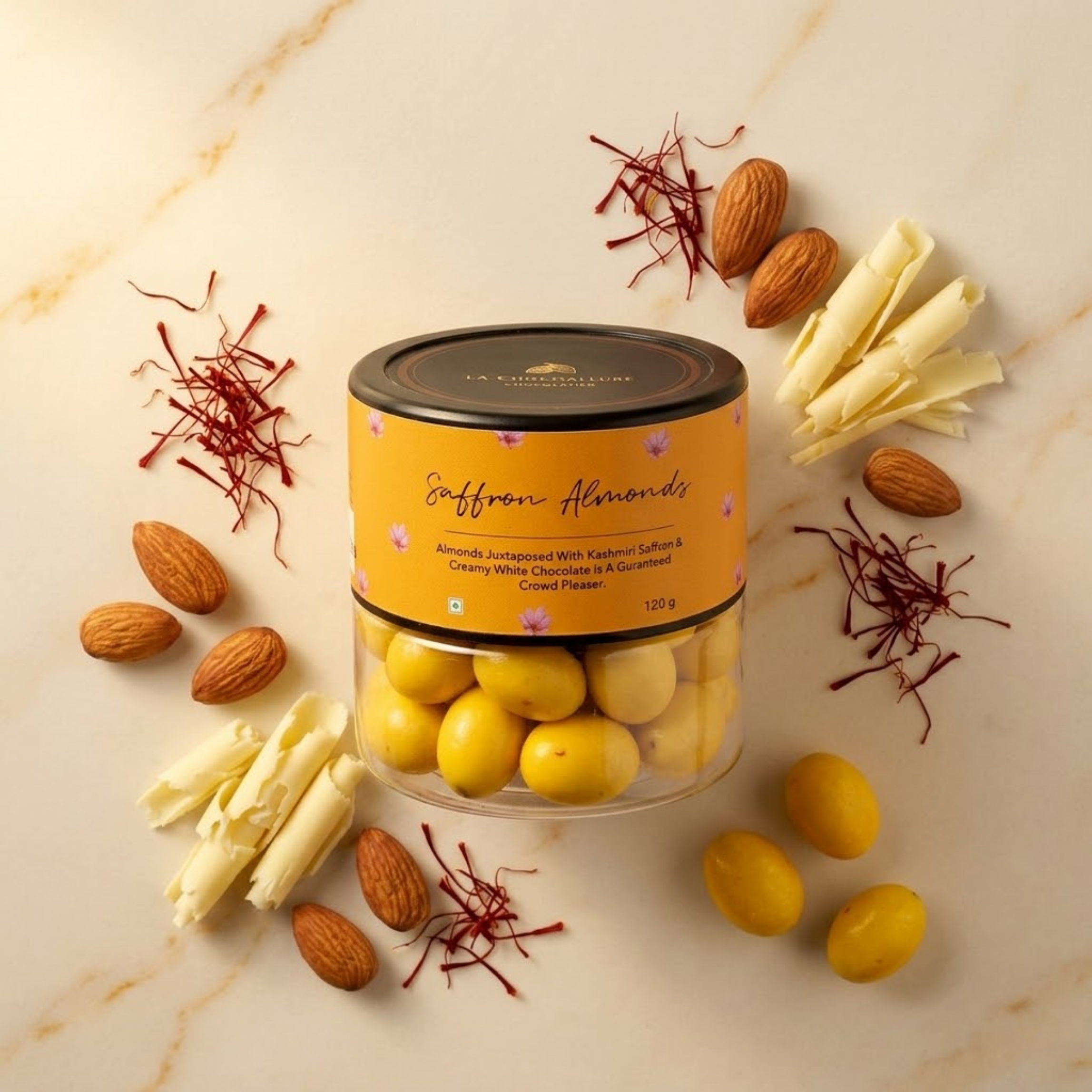 Saffron Almonds | White Chocolate Kesar Almonds | 120g Value Pack