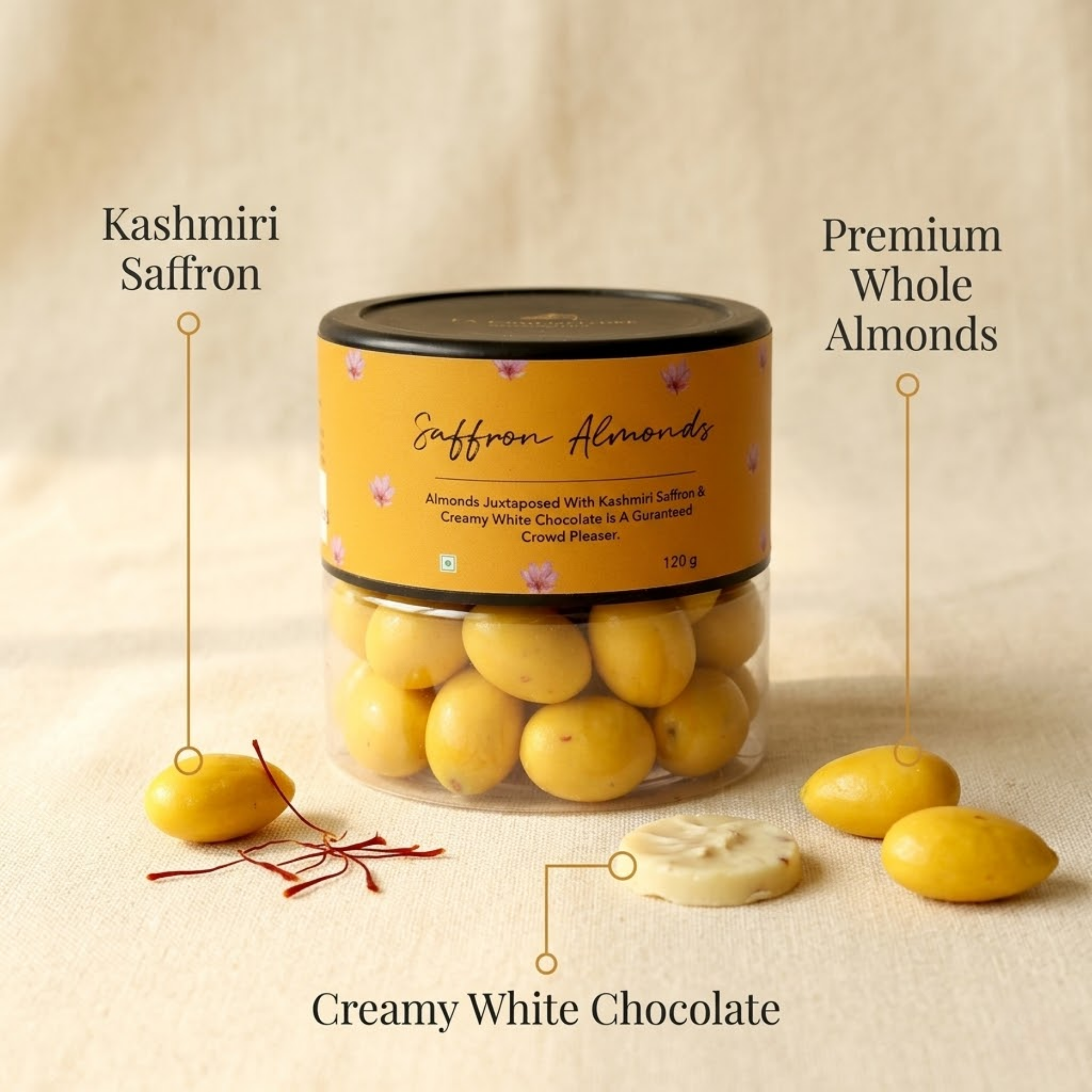 Saffron Almonds | White Chocolate Kesar Almonds | 120g Value Pack