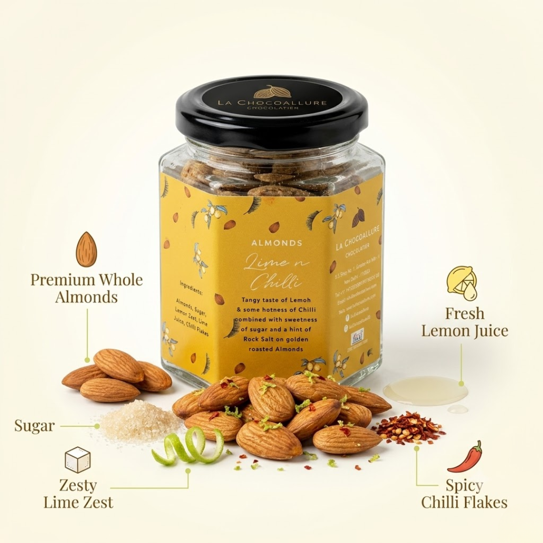 La Chocoallure Lime n Chili Almonds - A Zesty Delight for Your Taste Buds!