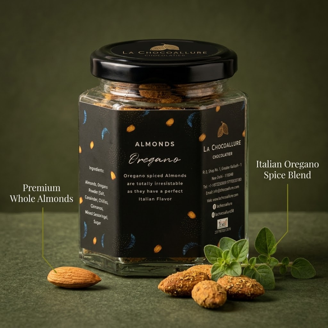 La Chocoallure Oregano Almonds: Crunchy Gourmet Delight (100 gms)