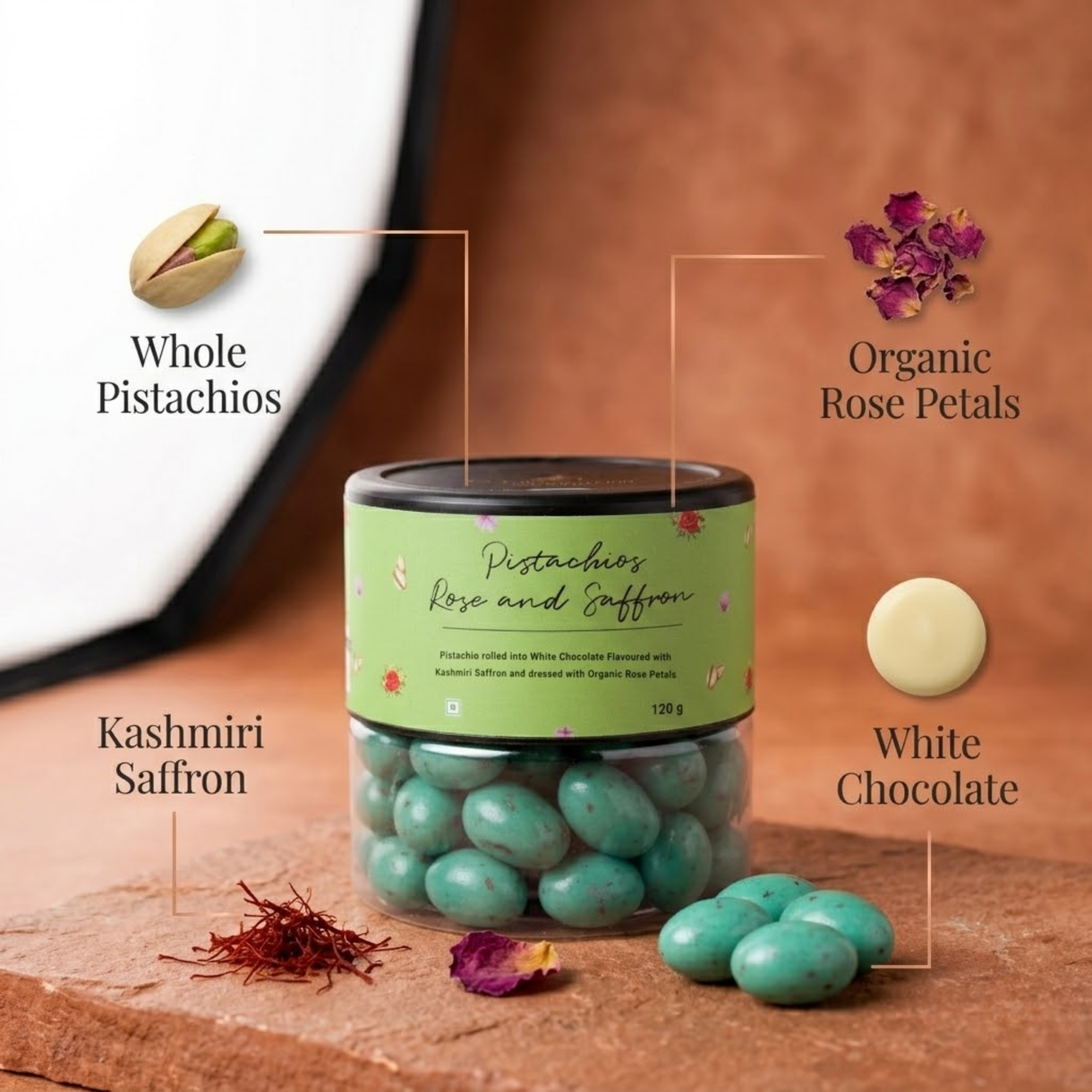 Pistachio Rose n Saffron Dragees 120g