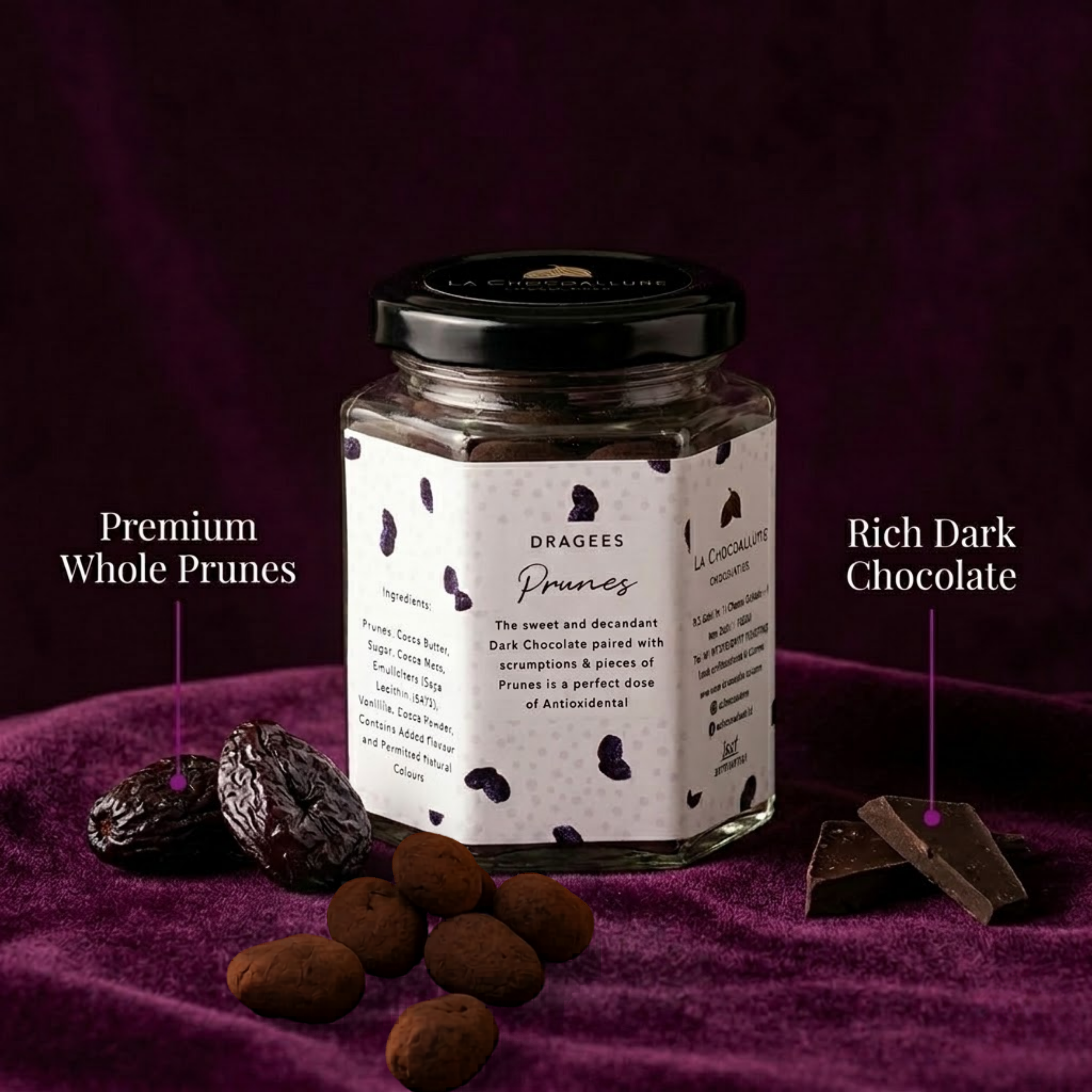 Prunes Dark Chocolate Dragees | Dried Plum Dark Couverture Gift