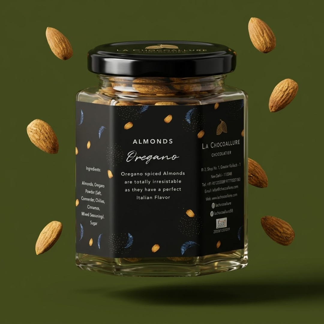 La Chocoallure Oregano Almonds: Crunchy Gourmet Delight (100 gms)
