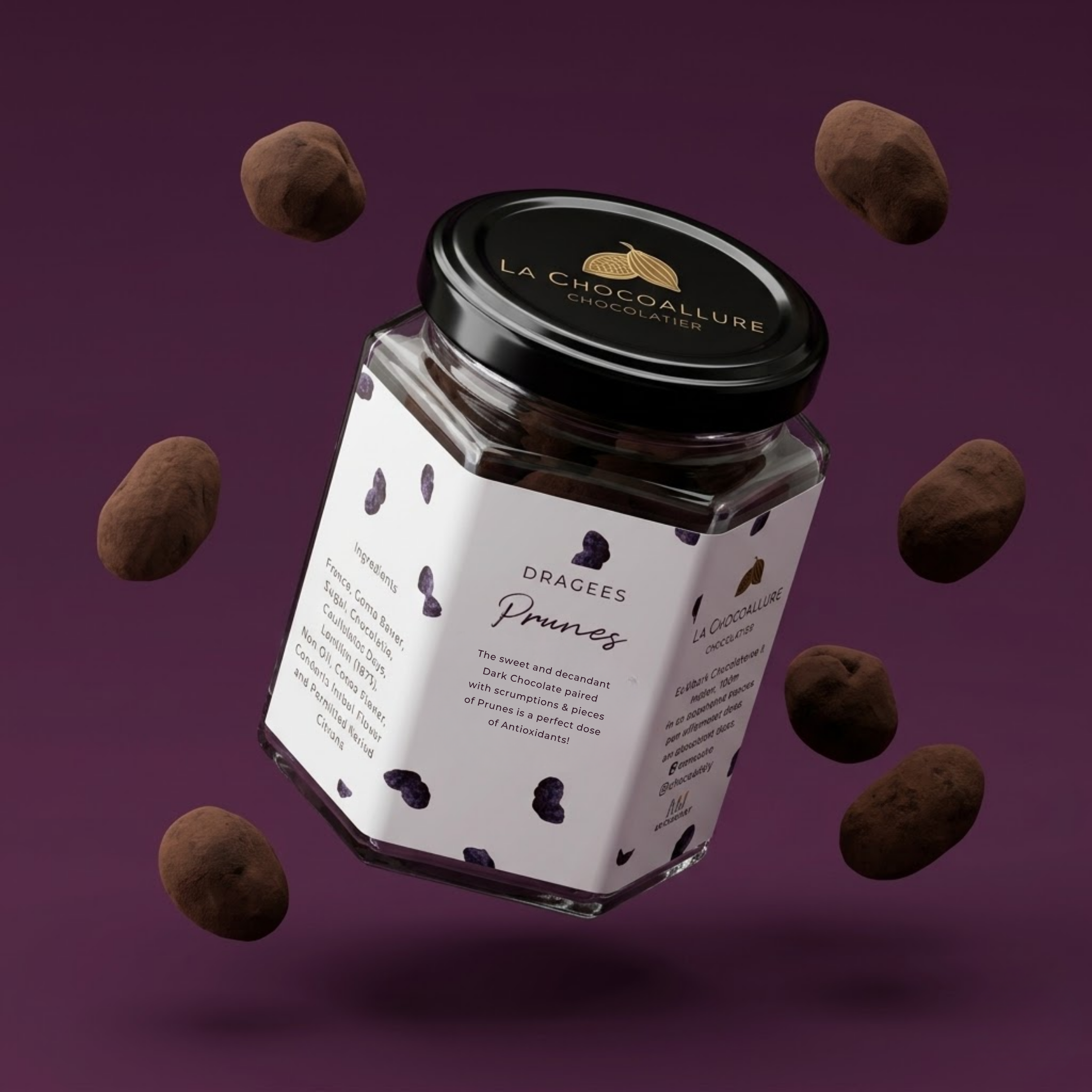 Prunes Dark Chocolate Dragees | Dried Plum Dark Couverture Gift