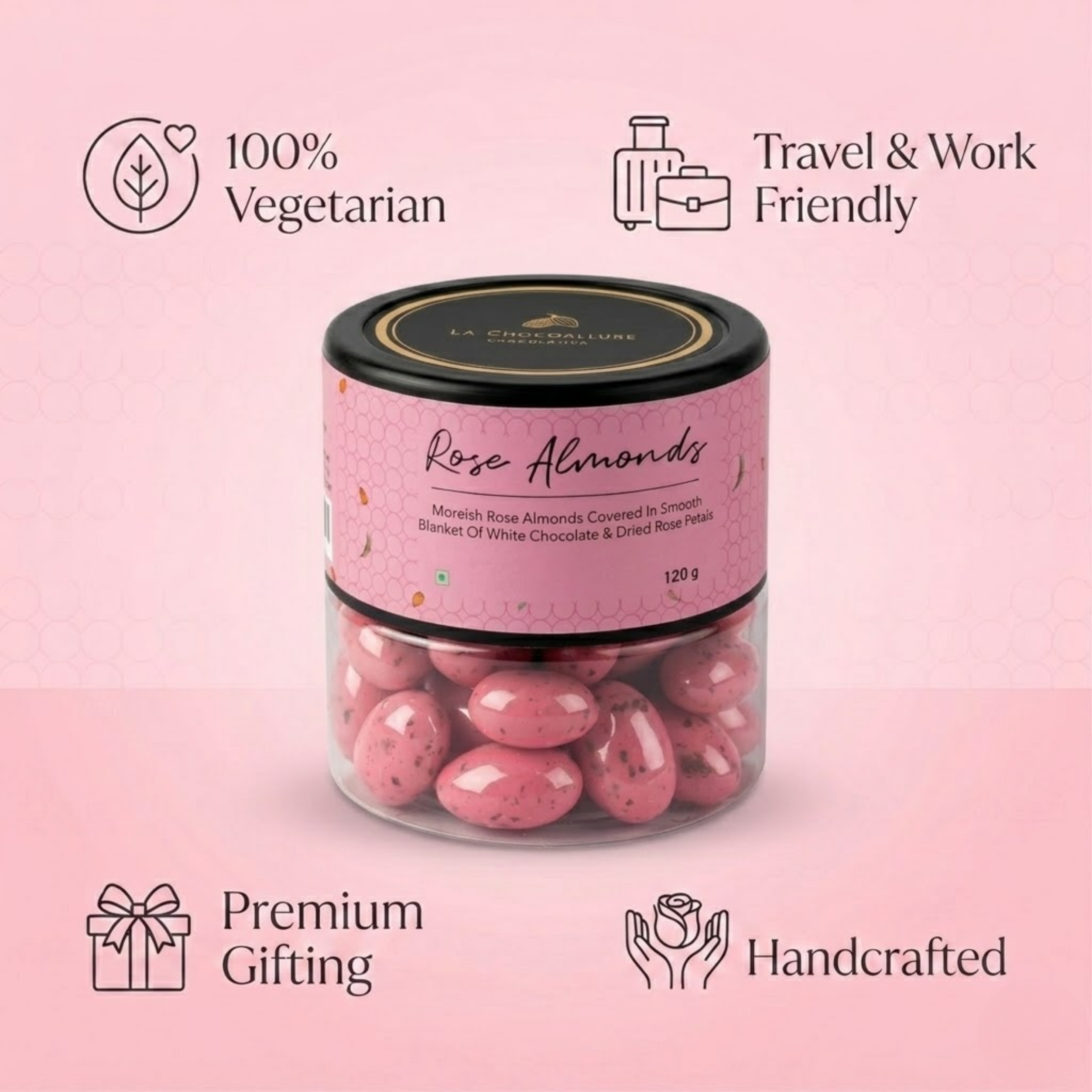 Rose Almond Dragees | White Chocolate & Organic Rose Petal | 120g