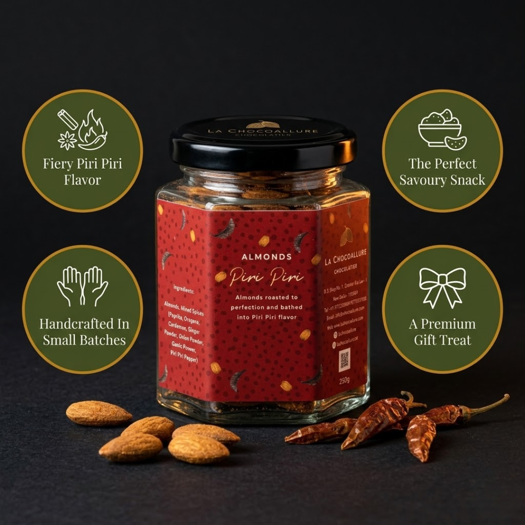 Piri Piri ( Peri Peri) Almonds - Crunchy Snack Infused with Exotic Spice Blend