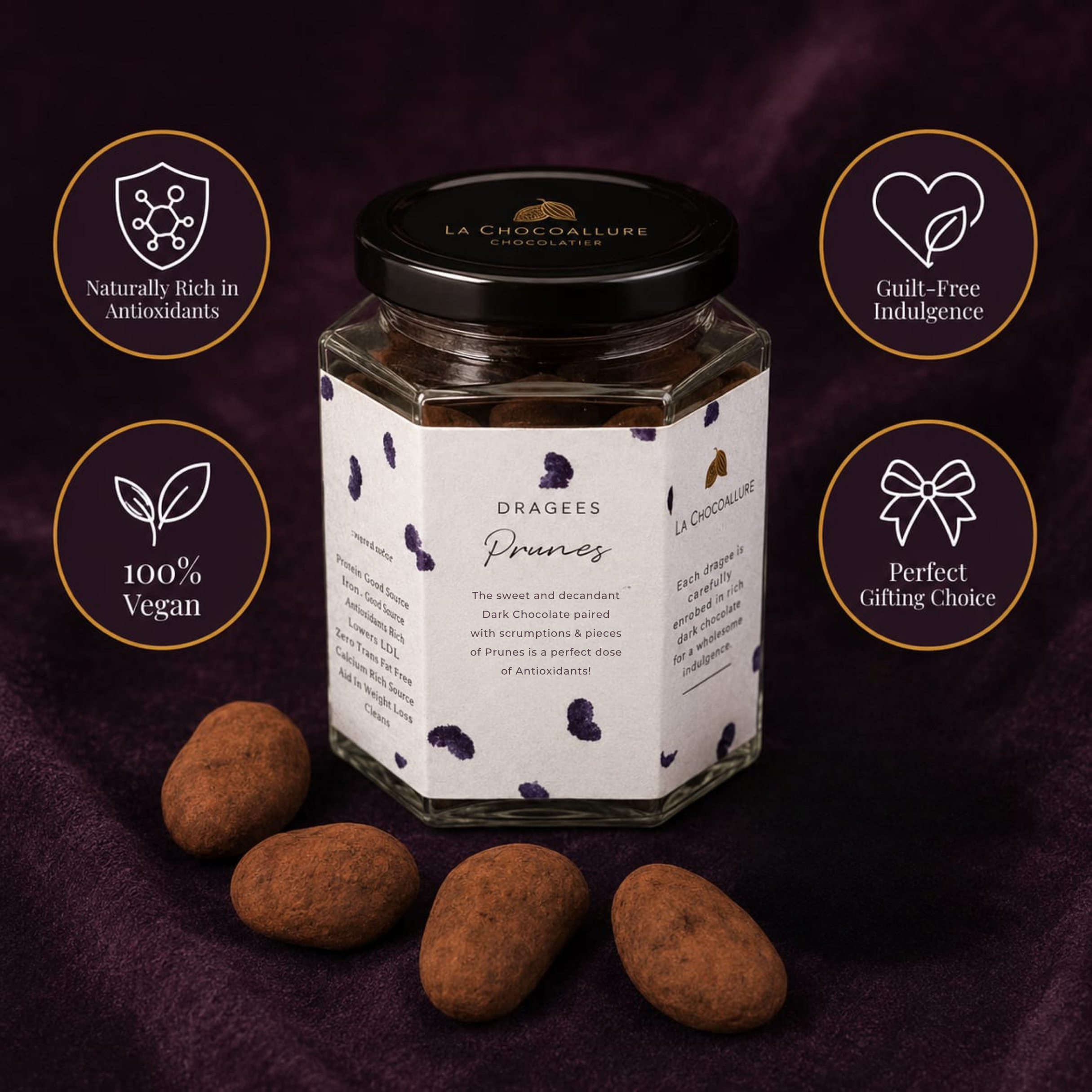 Prunes Dark Chocolate Dragees | Dried Plum Dark Couverture Gift