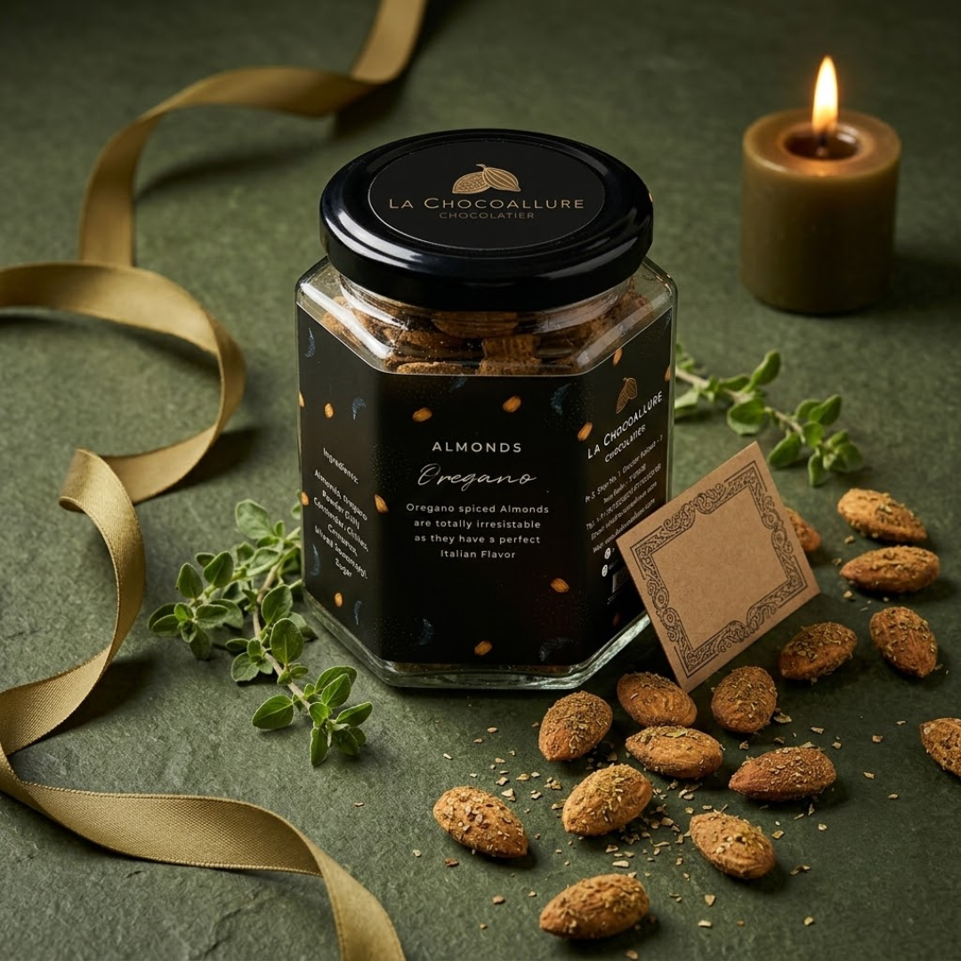 La Chocoallure Oregano Almonds: Crunchy Gourmet Delight (100 gms)