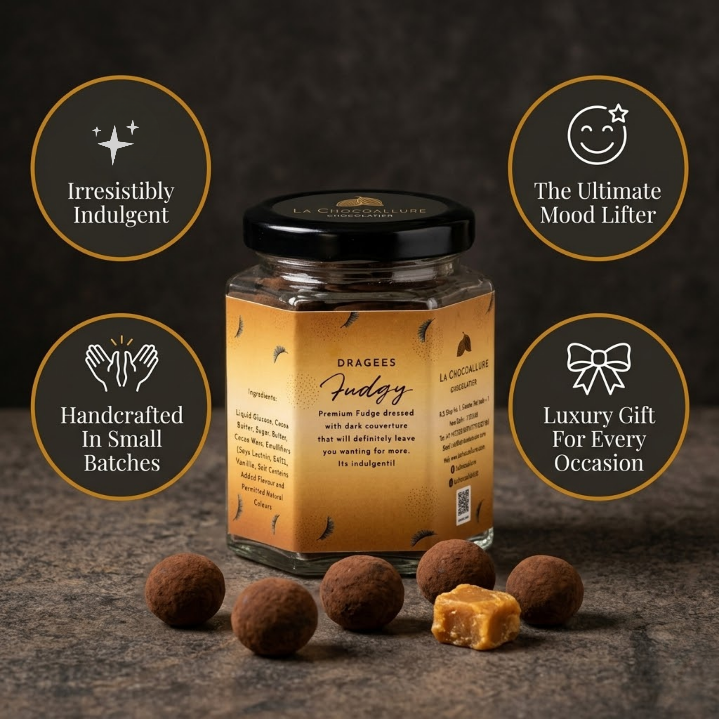Fudgy Dark Chocolate Dragees | Soft Milk Fudge in Dark Chocolate