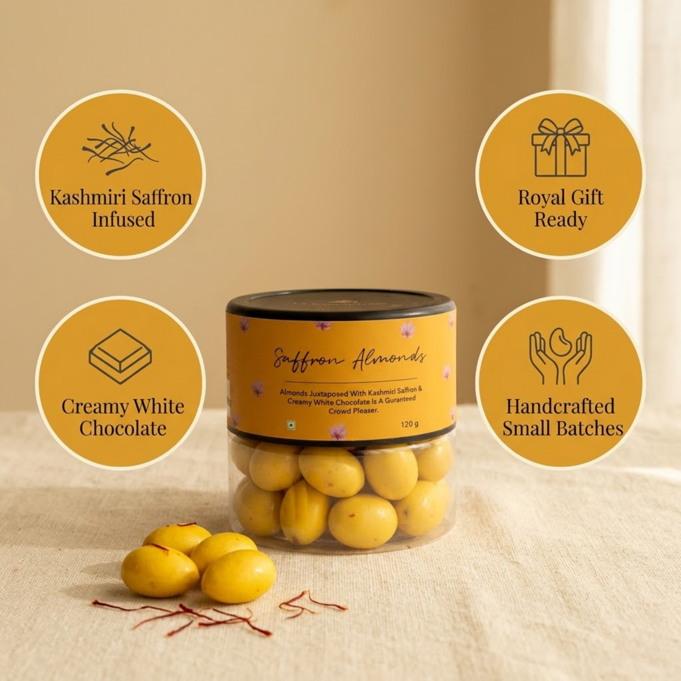 Saffron Almonds | White Chocolate Kesar Almonds | 120g Value Pack