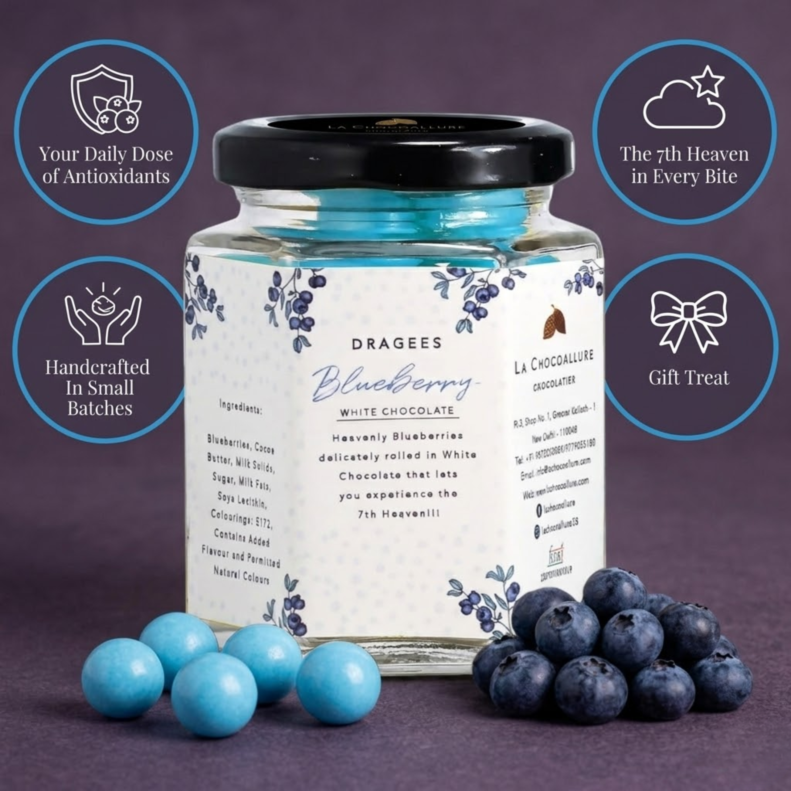Blueberry White Chocolate Dragees | Premium Berry Chocolate Gift