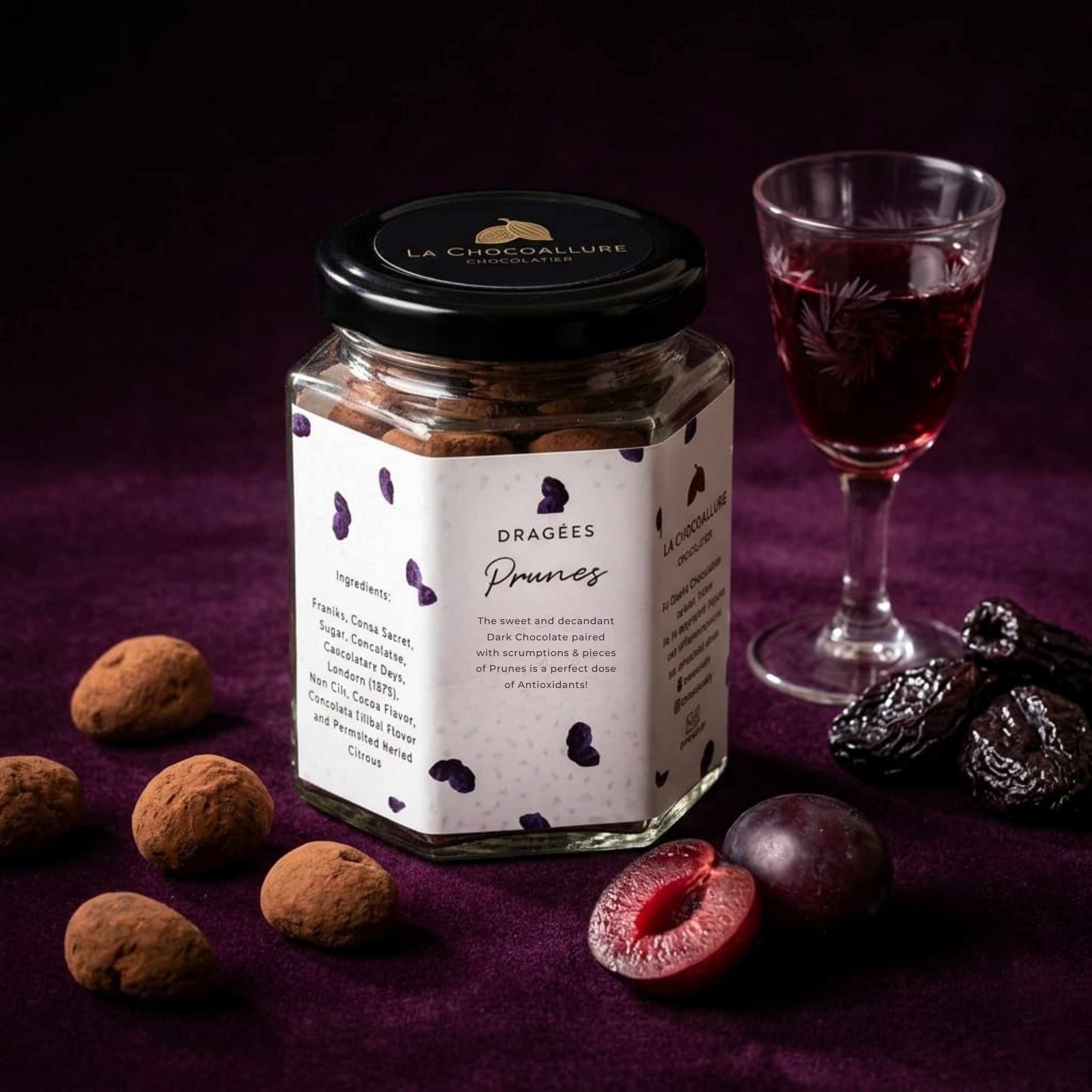 Prunes Dark Chocolate Dragees | Dried Plum Dark Couverture Gift