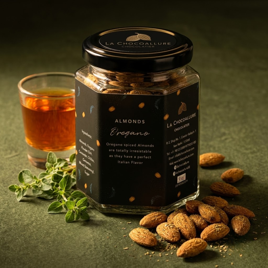 La Chocoallure Oregano Almonds: Crunchy Gourmet Delight (100 gms)