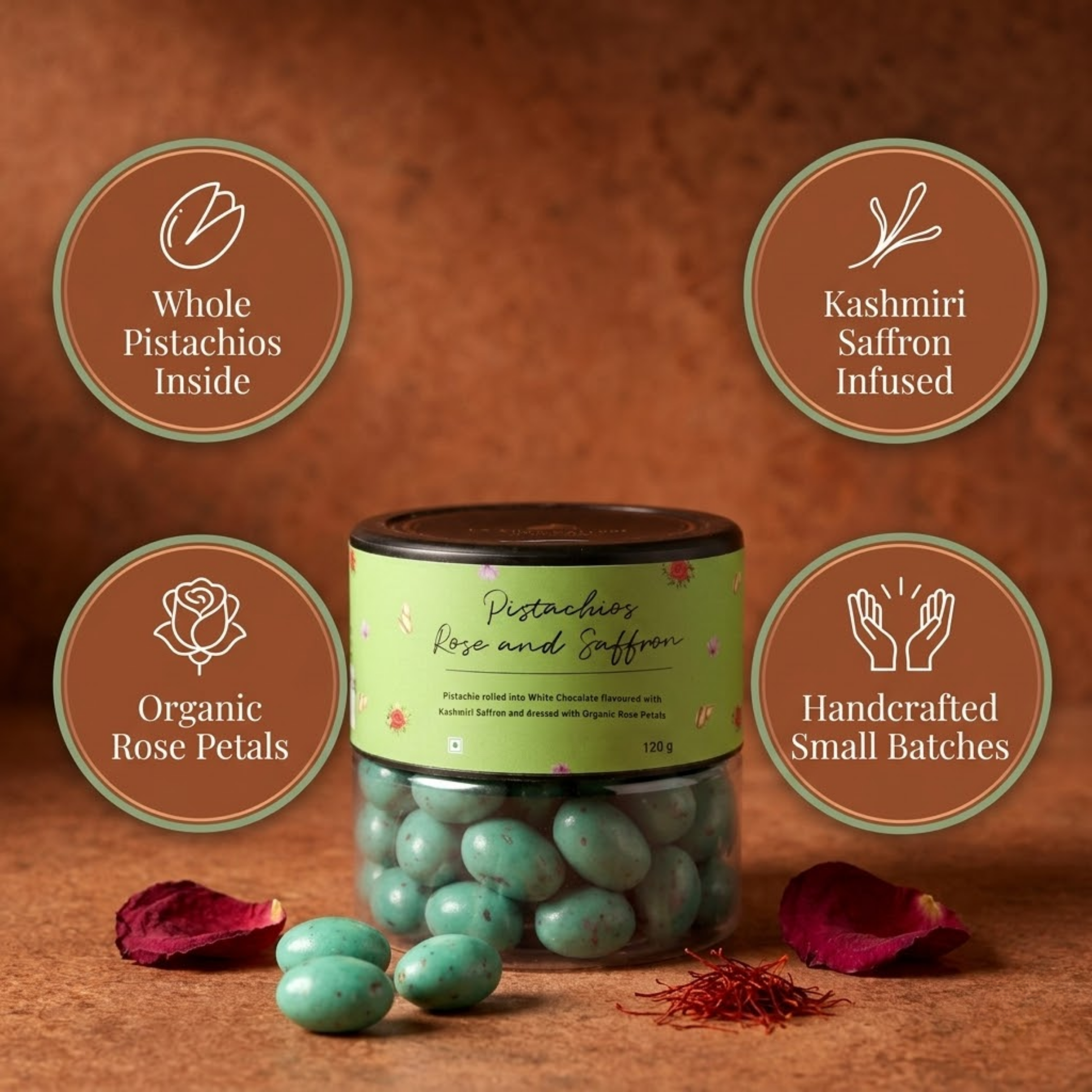 Pistachio Rose n Saffron Dragees 120g