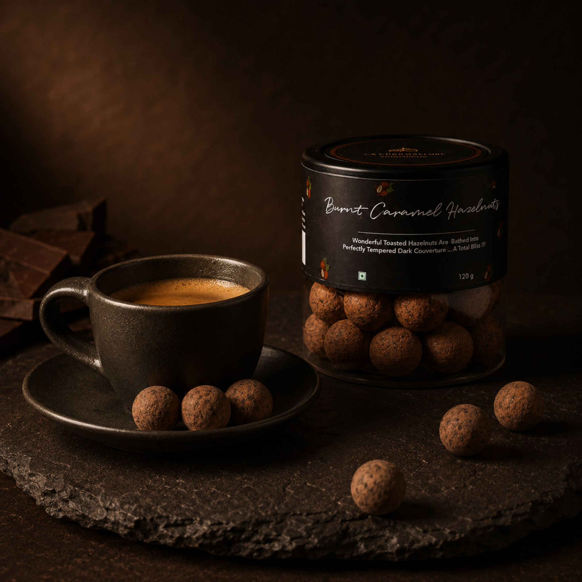 Burnt Caramel Hazelnut Dragees | Dark Chocolate Hazelnuts 120g
