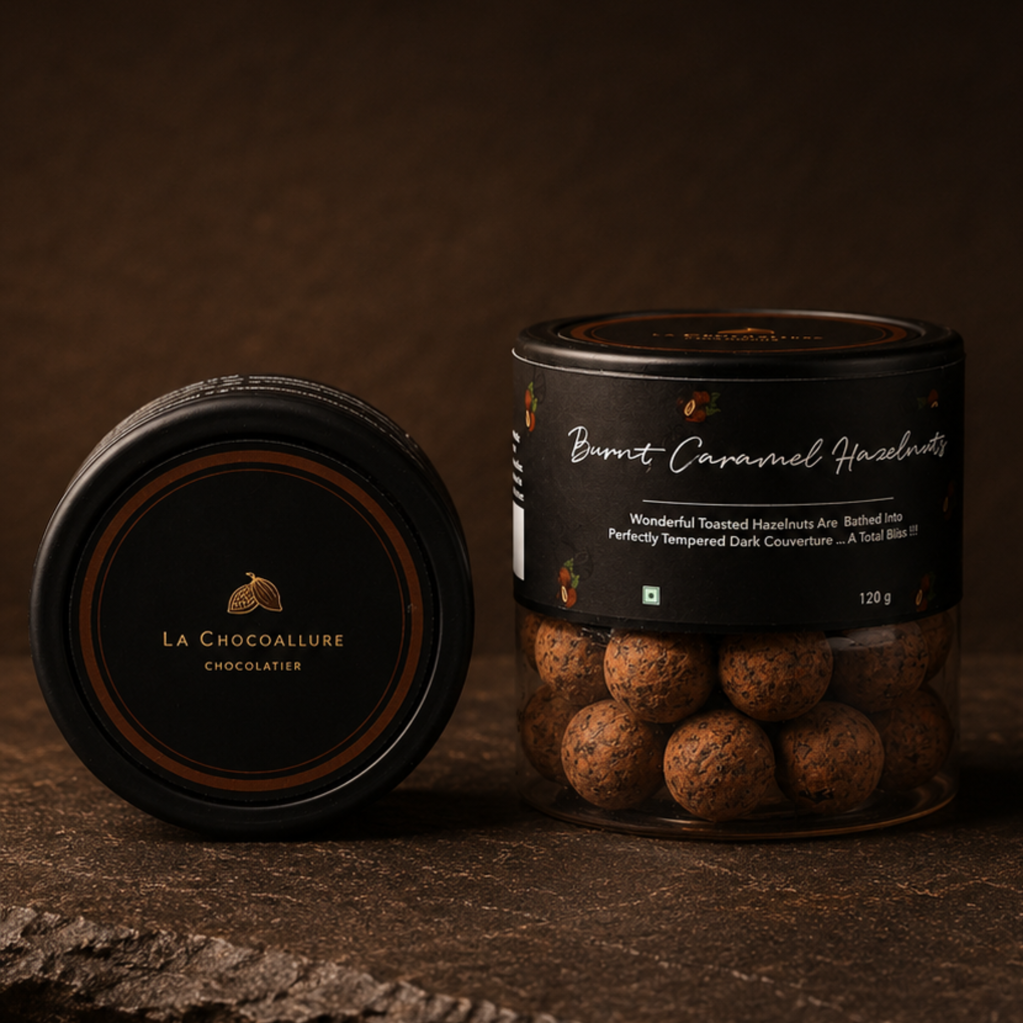 Burnt Caramel Hazelnut Dragees | Dark Chocolate Hazelnuts 120g