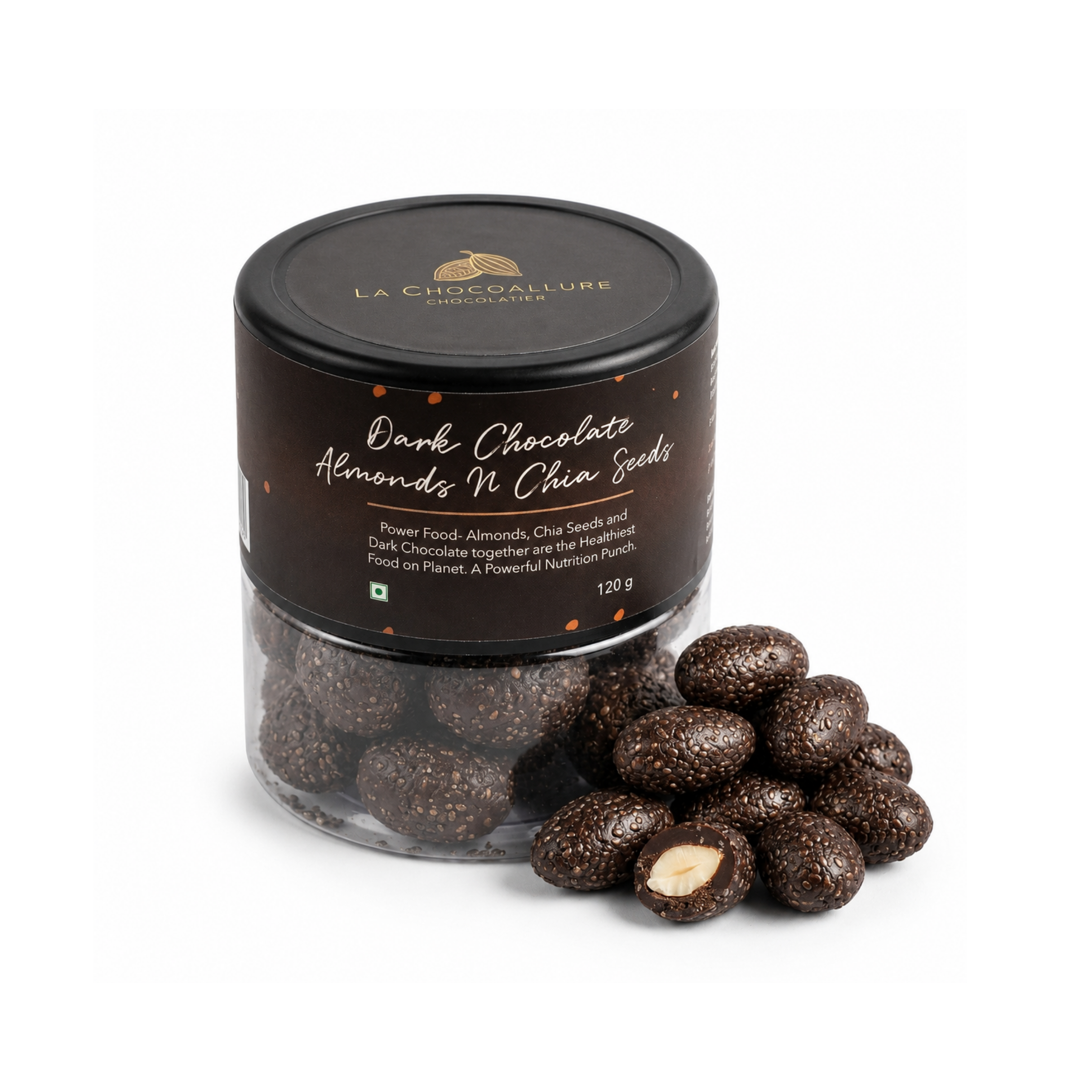 dark chocolate almonds with chia seed
