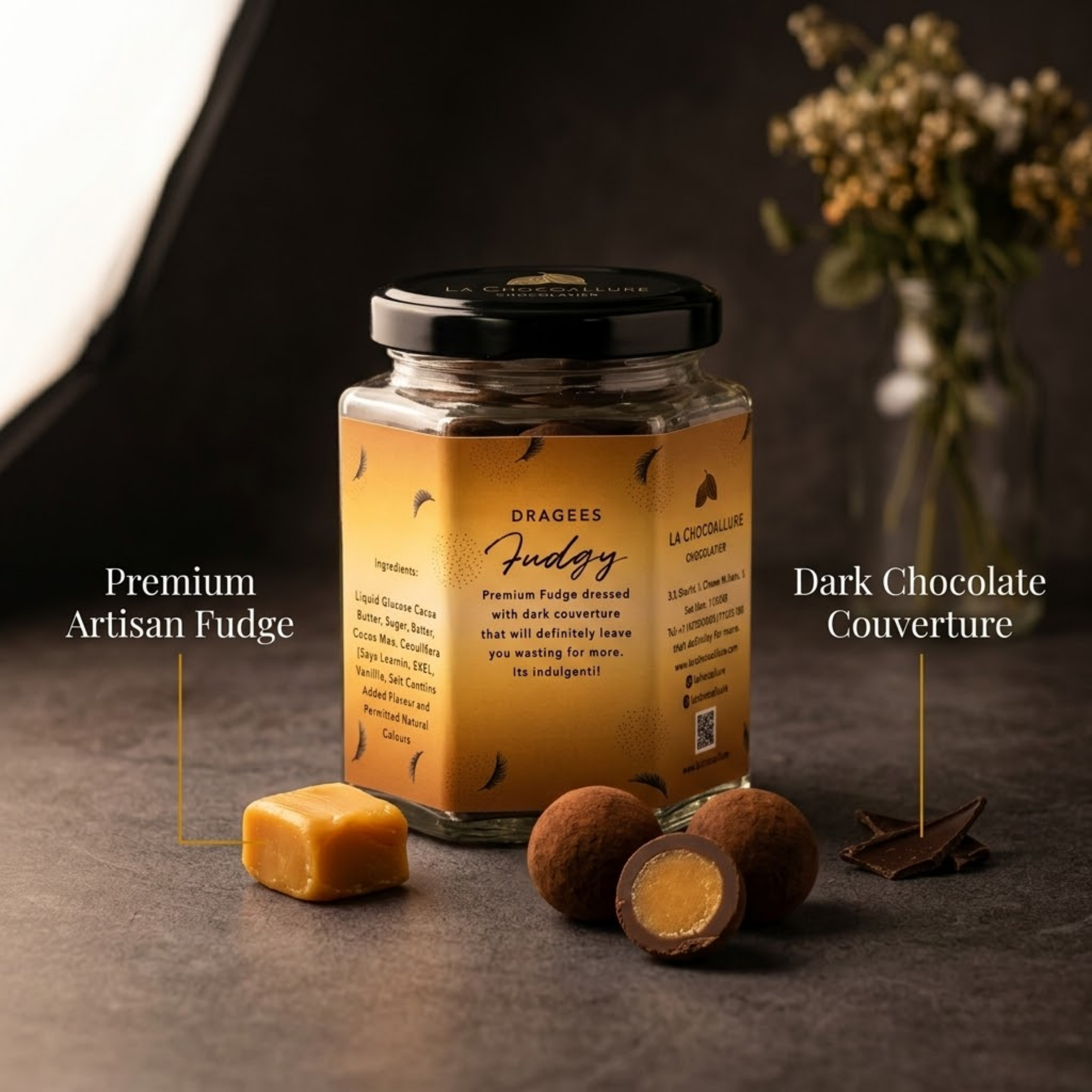 Fudgy Dark Chocolate Dragees | Soft Milk Fudge in Dark Chocolate