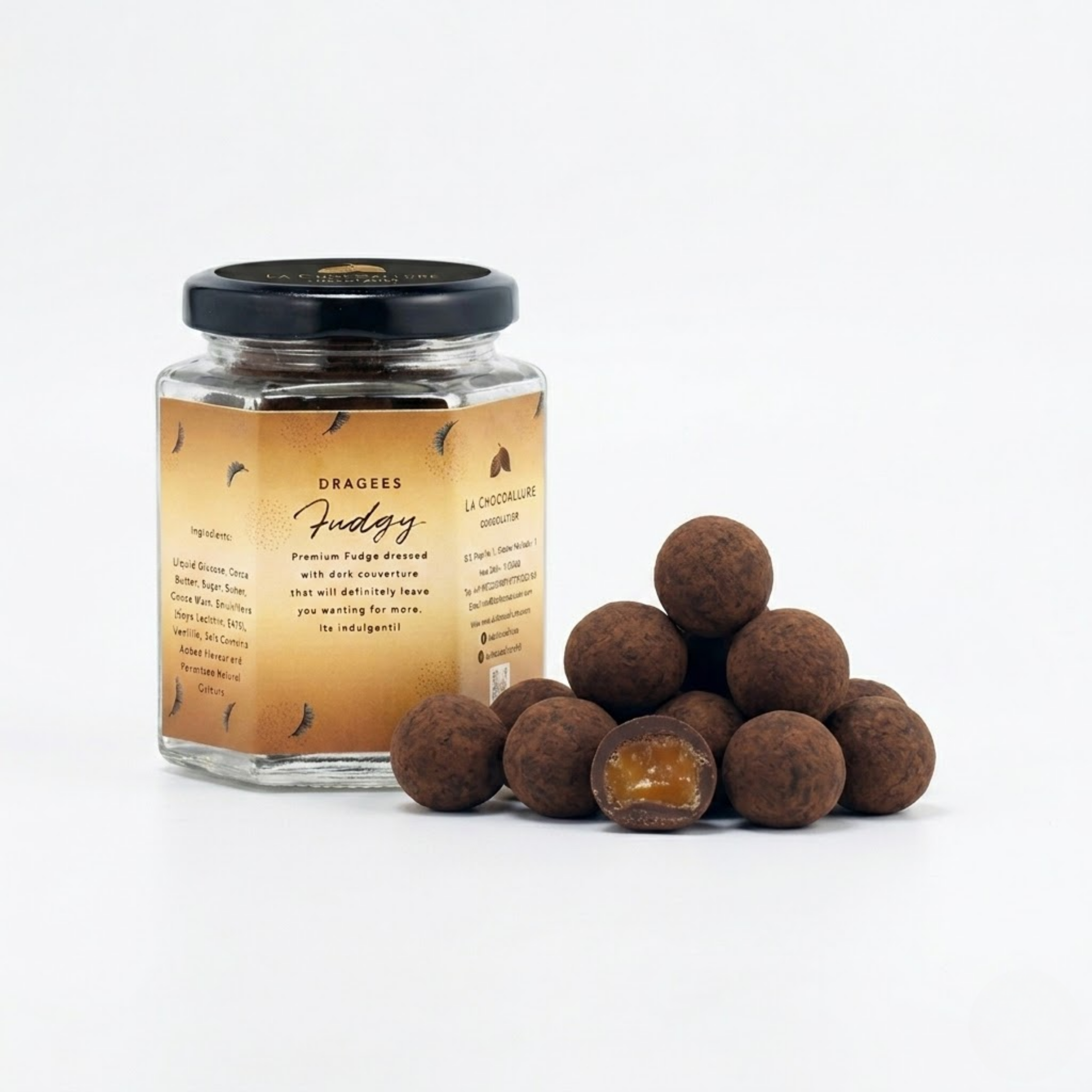 Fudgy Dark Chocolate Dragees in Glass Jar – Soft Milk Fudge in Dark Couverture | La Chocoallure