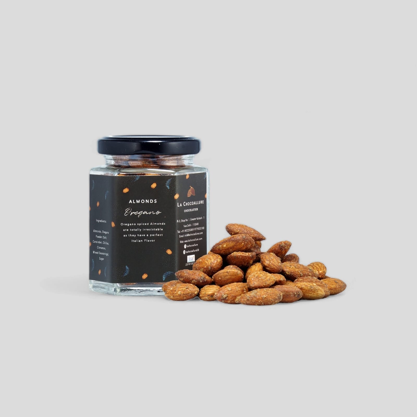 La Chocoallure Oregano Almonds: Crunchy Gourmet Delight (100 gms)