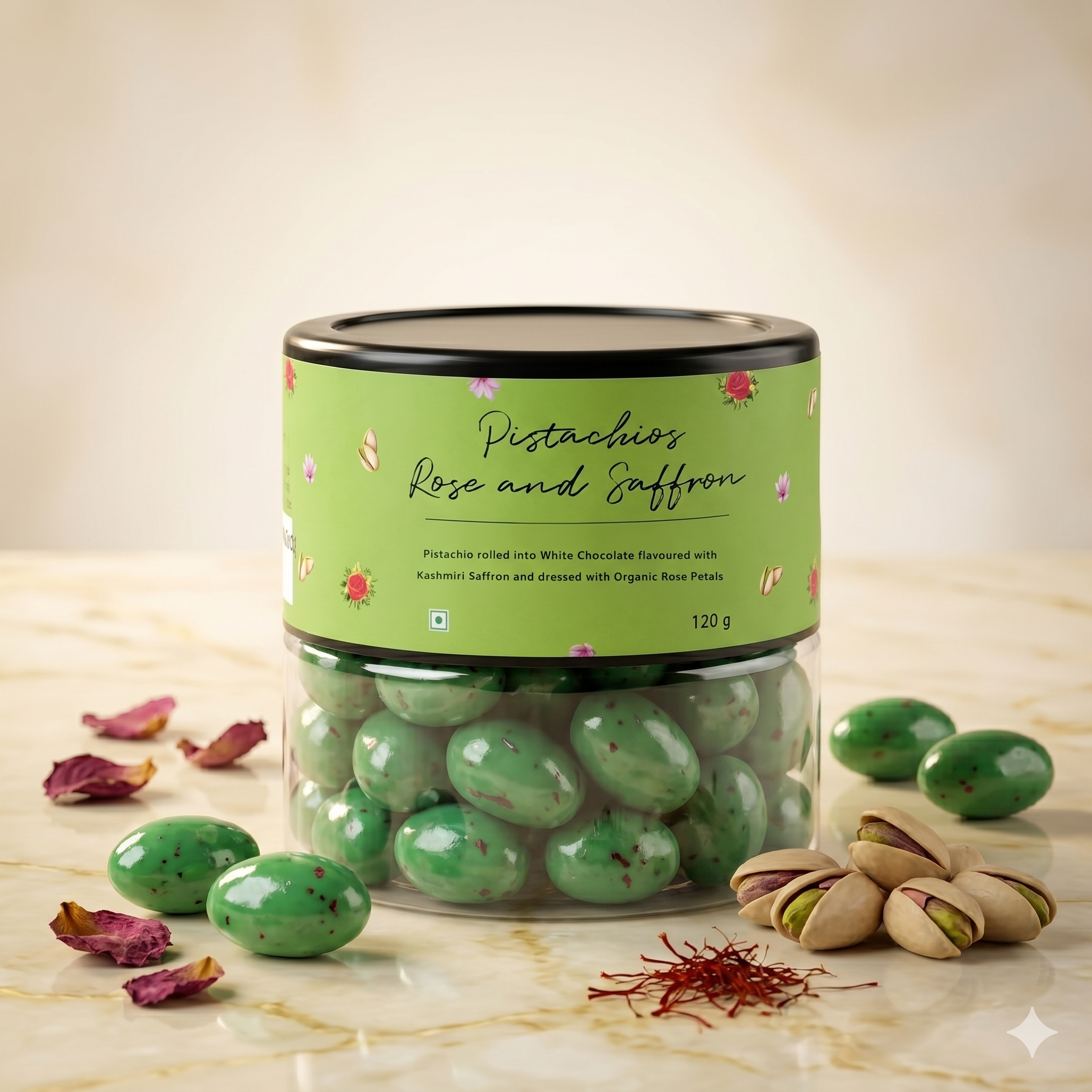 Pistachio Rose n Saffron Dragees 120g