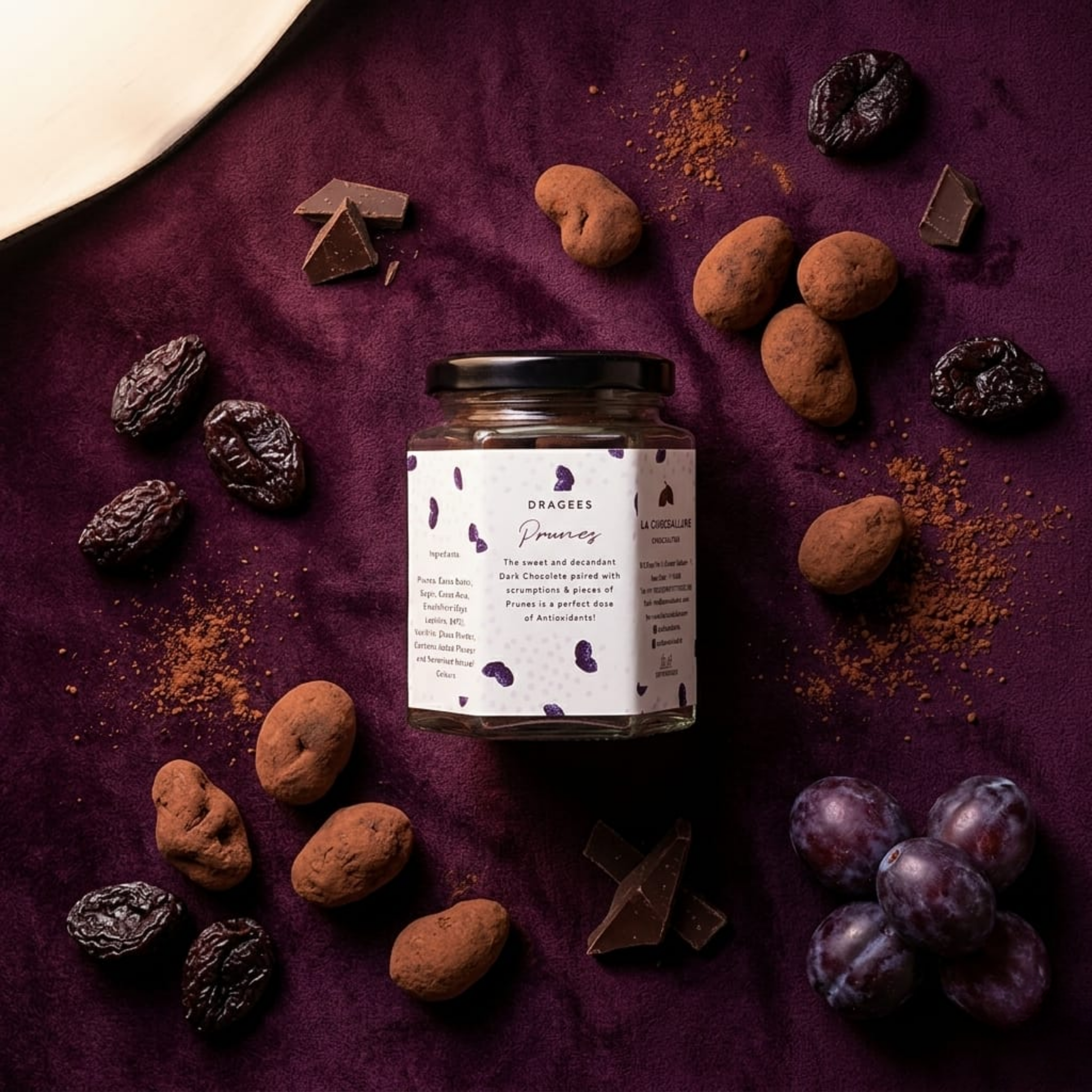 Prunes Dark Chocolate Dragees | Dried Plum Dark Couverture Gift